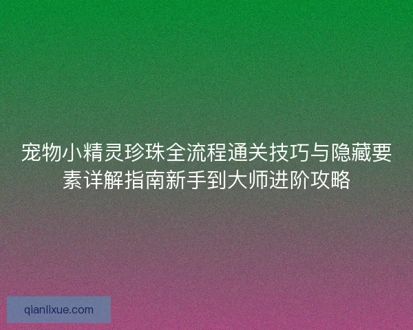 宠物小精灵珍珠全流程通关技巧与隐藏要素详解指南新手到大师进阶攻略