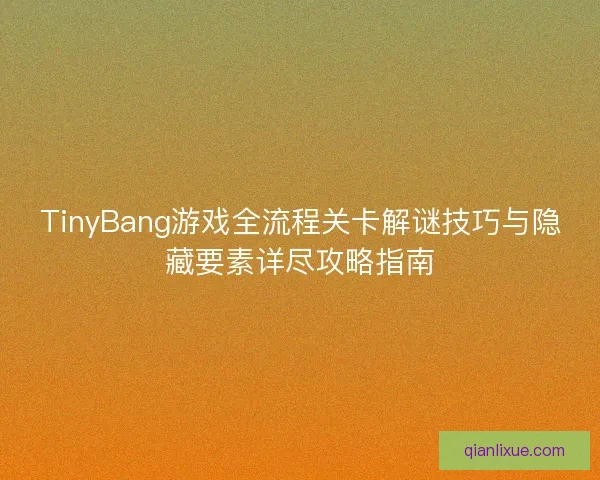 TinyBang游戏全流程关卡解谜技巧与隐藏要素详尽攻略指南