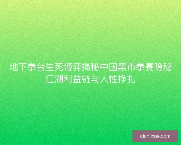 地下拳台生死博弈揭秘中国黑市拳赛隐秘江湖利益链与人性挣扎